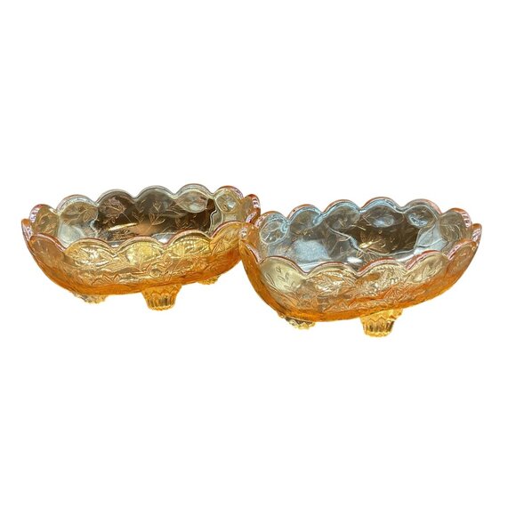 Vtg Jeanette Glass Floragold Louisiana Pattern Oval Candy Dishes 5.25"L X 2"H - Picture 1 of 5